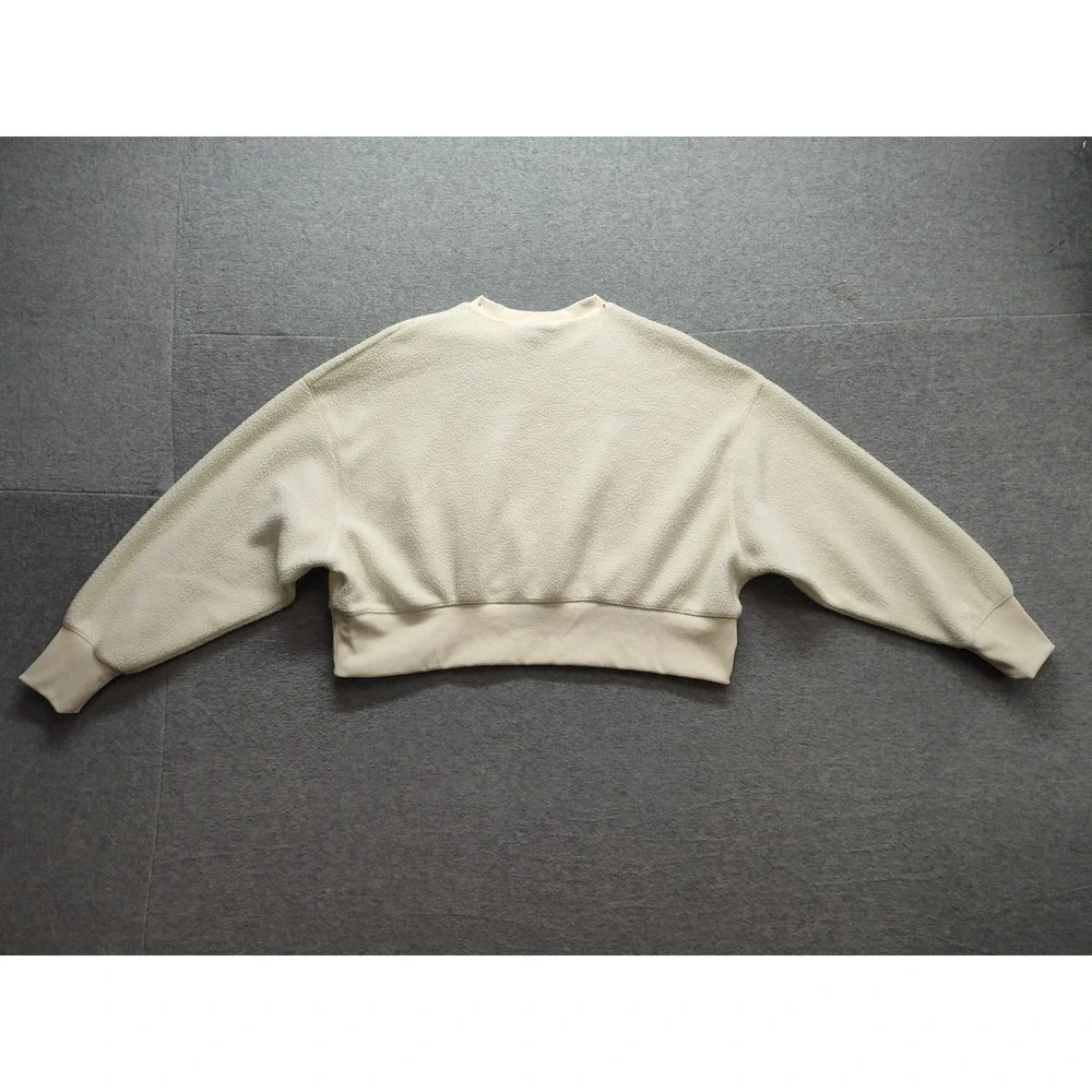 Nike Women Sweatshirt XS Cream 100% Polyester Crew Neck Long Sleeve Pullover